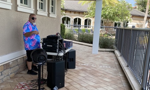 dj behind speakers